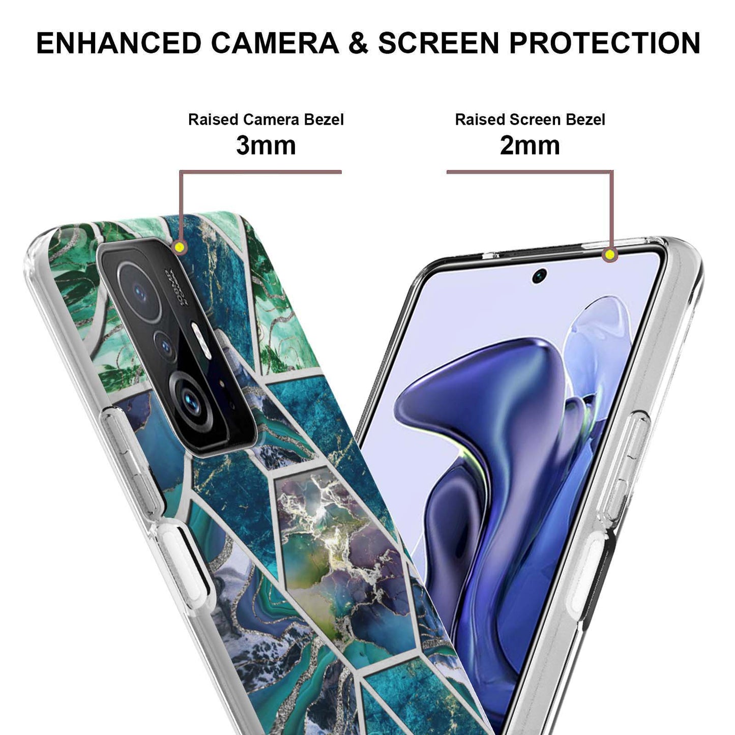 2.0mm Ultra-thin IMD Electroplating Scratch-resistant Marble Pattern Printing Flexible TPU Phone Case Shell for Xiaomi 11T/11T Pro