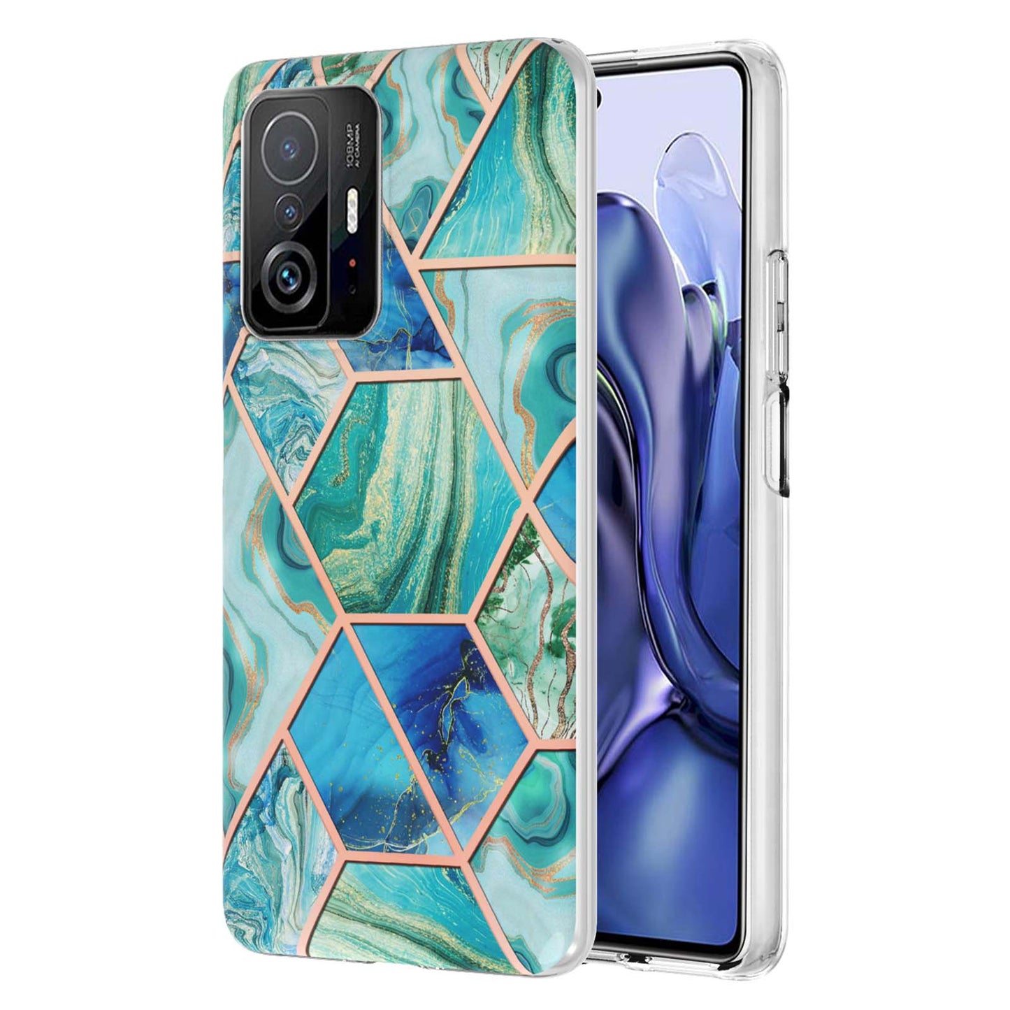 2.0mm Ultra-thin IMD Electroplating Scratch-resistant Marble Pattern Printing Flexible TPU Phone Case Shell for Xiaomi 11T/11T Pro