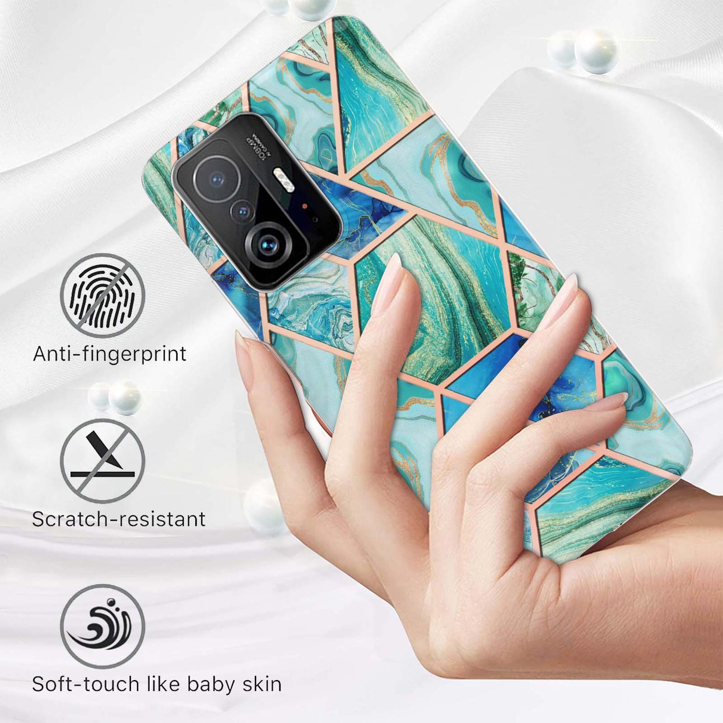 2.0mm Ultra-thin IMD Electroplating Scratch-resistant Marble Pattern Printing Flexible TPU Phone Case Shell for Xiaomi 11T/11T Pro