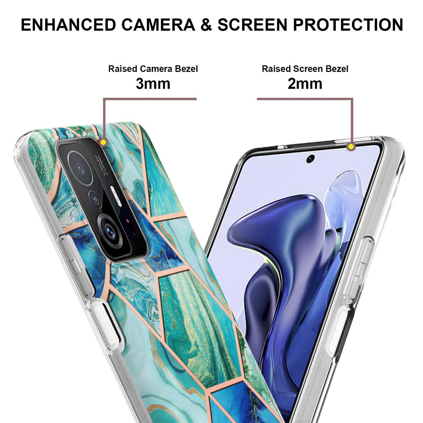 2.0mm Ultra-thin IMD Electroplating Scratch-resistant Marble Pattern Printing Flexible TPU Phone Case Shell for Xiaomi 11T/11T Pro