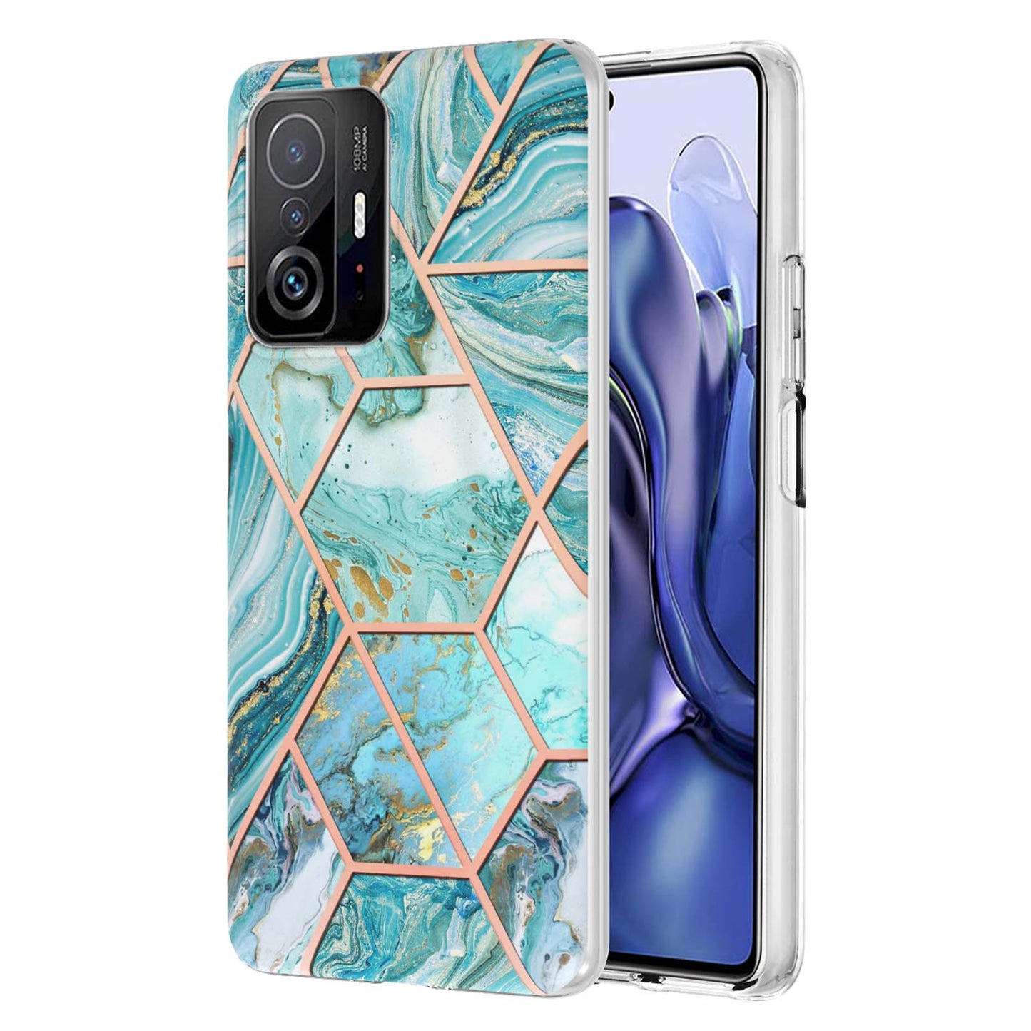 2.0mm Ultra-thin IMD Electroplating Scratch-resistant Marble Pattern Printing Flexible TPU Phone Case Shell for Xiaomi 11T/11T Pro