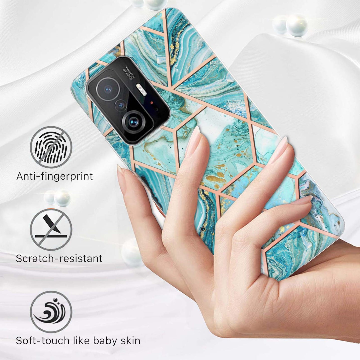 2.0mm Ultra-thin IMD Electroplating Scratch-resistant Marble Pattern Printing Flexible TPU Phone Case Shell for Xiaomi 11T/11T Pro
