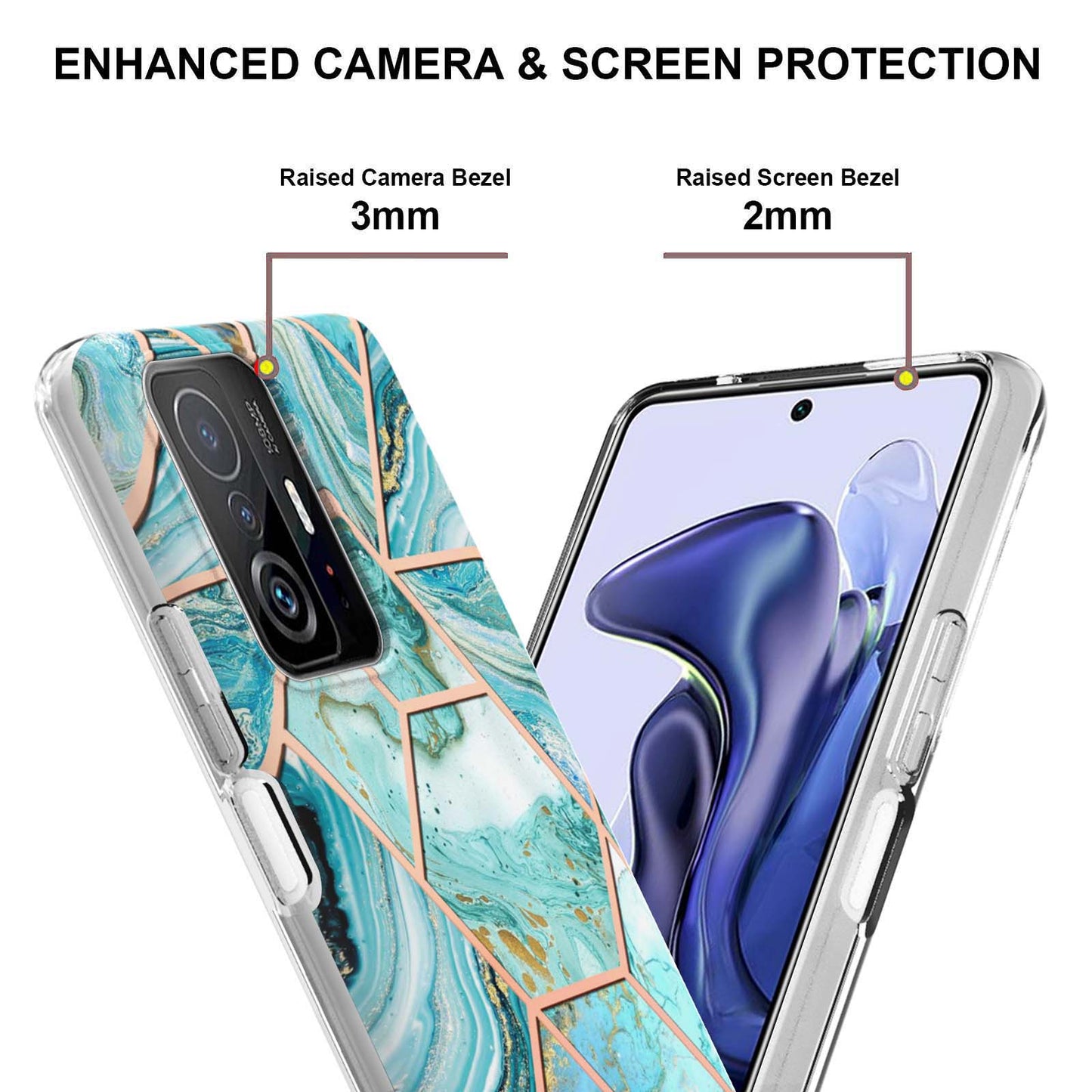 2.0mm Ultra-thin IMD Electroplating Scratch-resistant Marble Pattern Printing Flexible TPU Phone Case Shell for Xiaomi 11T/11T Pro