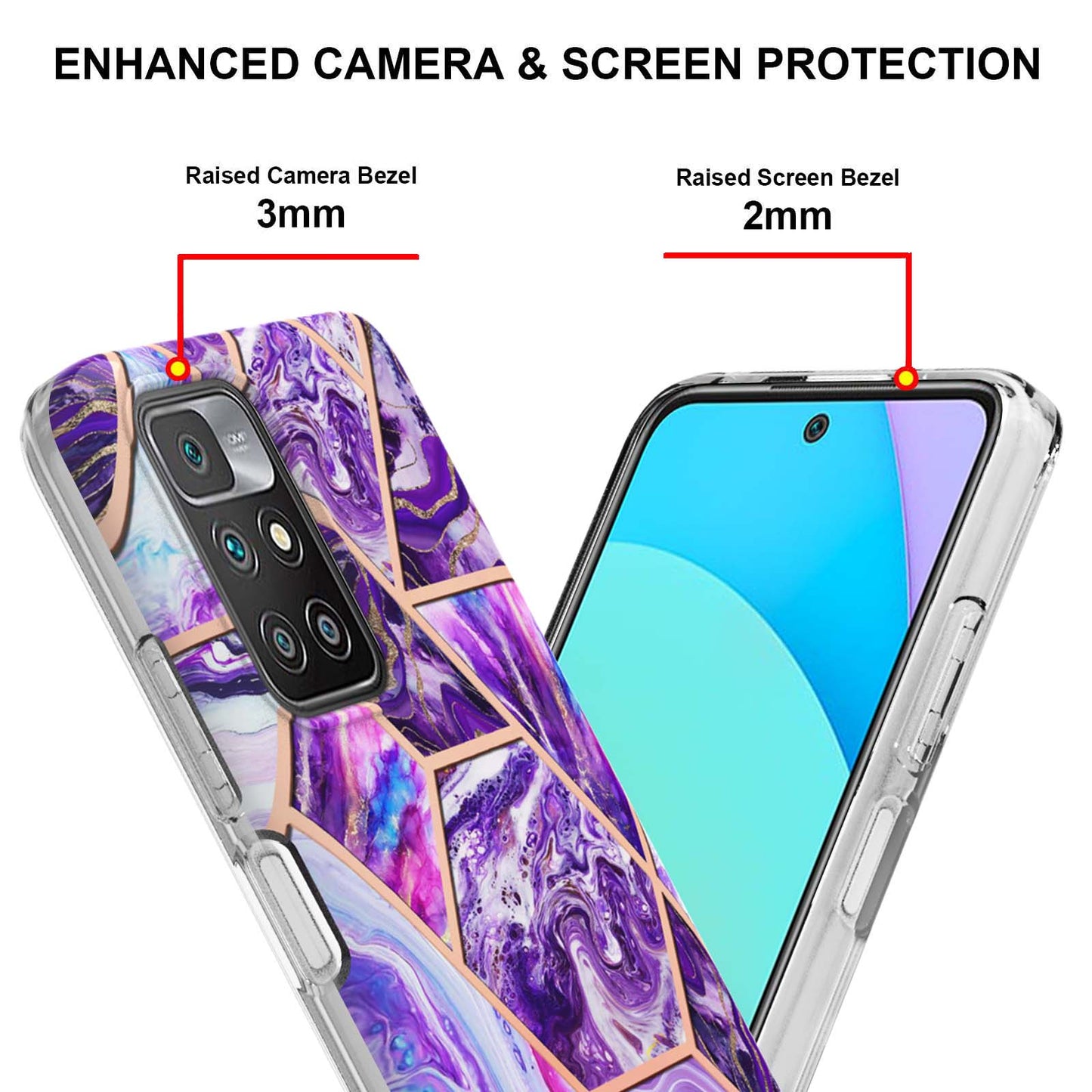 2.0mm Ultra-thin Marble Pattern Printing IMD Electroplating Flexible TPU Phone Case Cover for Xiaomi Redmi Note 11 4G (MediaTek)/10 4G (2021)/10 2022 4G/10 Prime