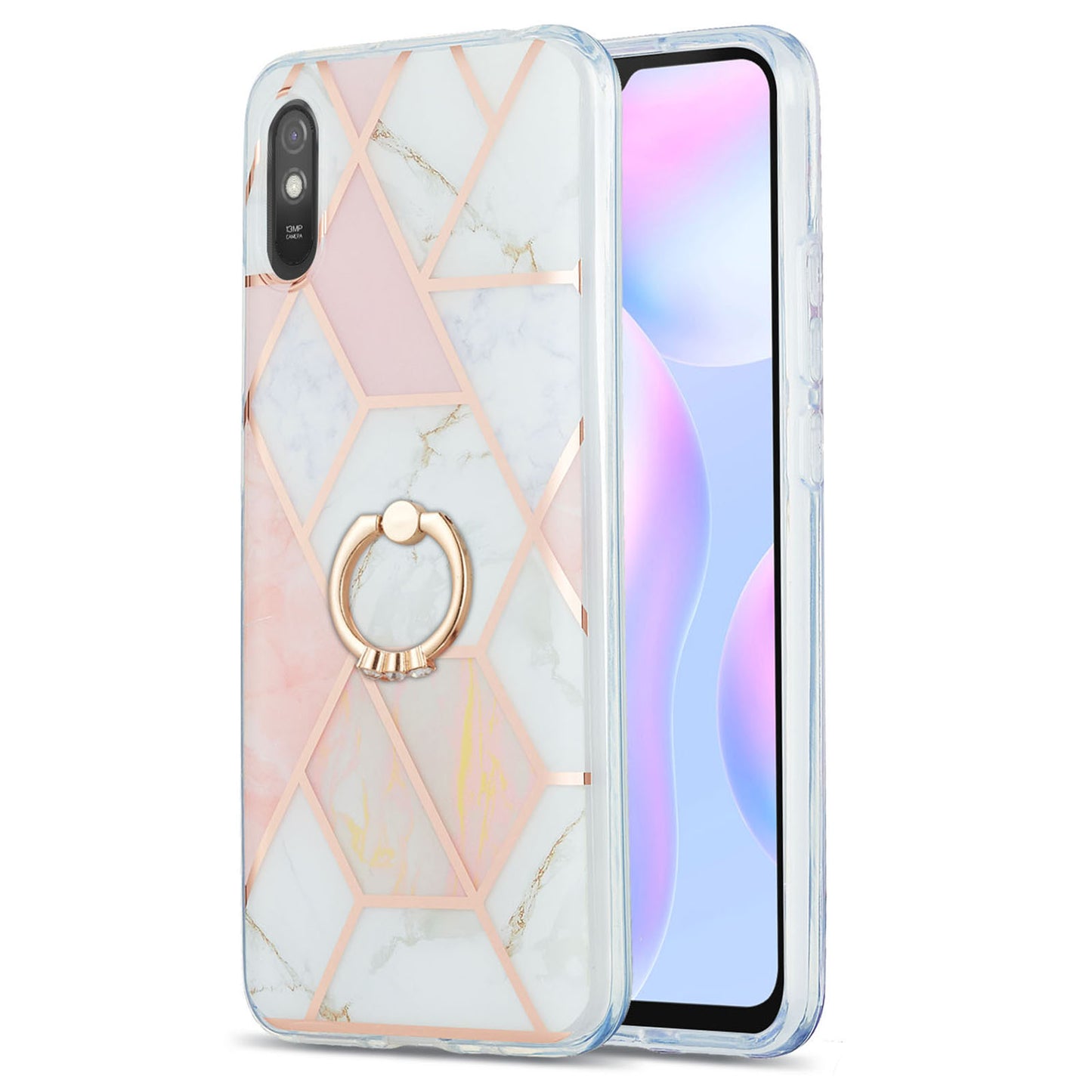 2.0mm TPU Phone Kickstand Cover Anti-Collision IMD IML Marble Pattern Electroplating Case for Xiaomi Redmi 9A