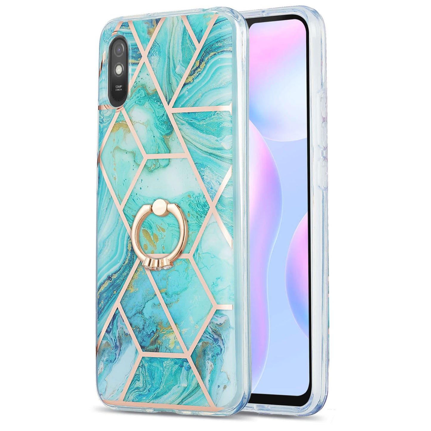 2.0mm TPU Phone Kickstand Cover Anti-Collision IMD IML Marble Pattern Electroplating Case for Xiaomi Redmi 9A