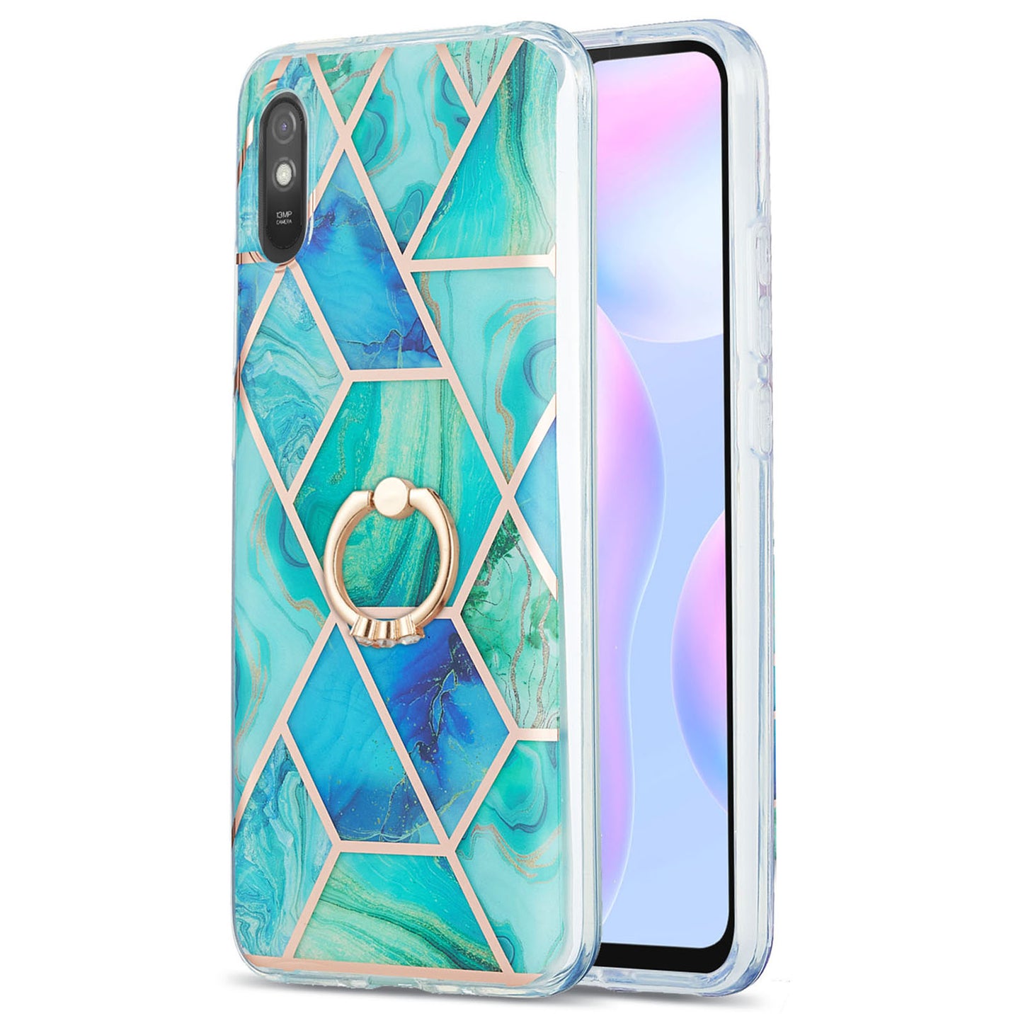 2.0mm TPU Phone Kickstand Cover Anti-Collision IMD IML Marble Pattern Electroplating Case for Xiaomi Redmi 9A
