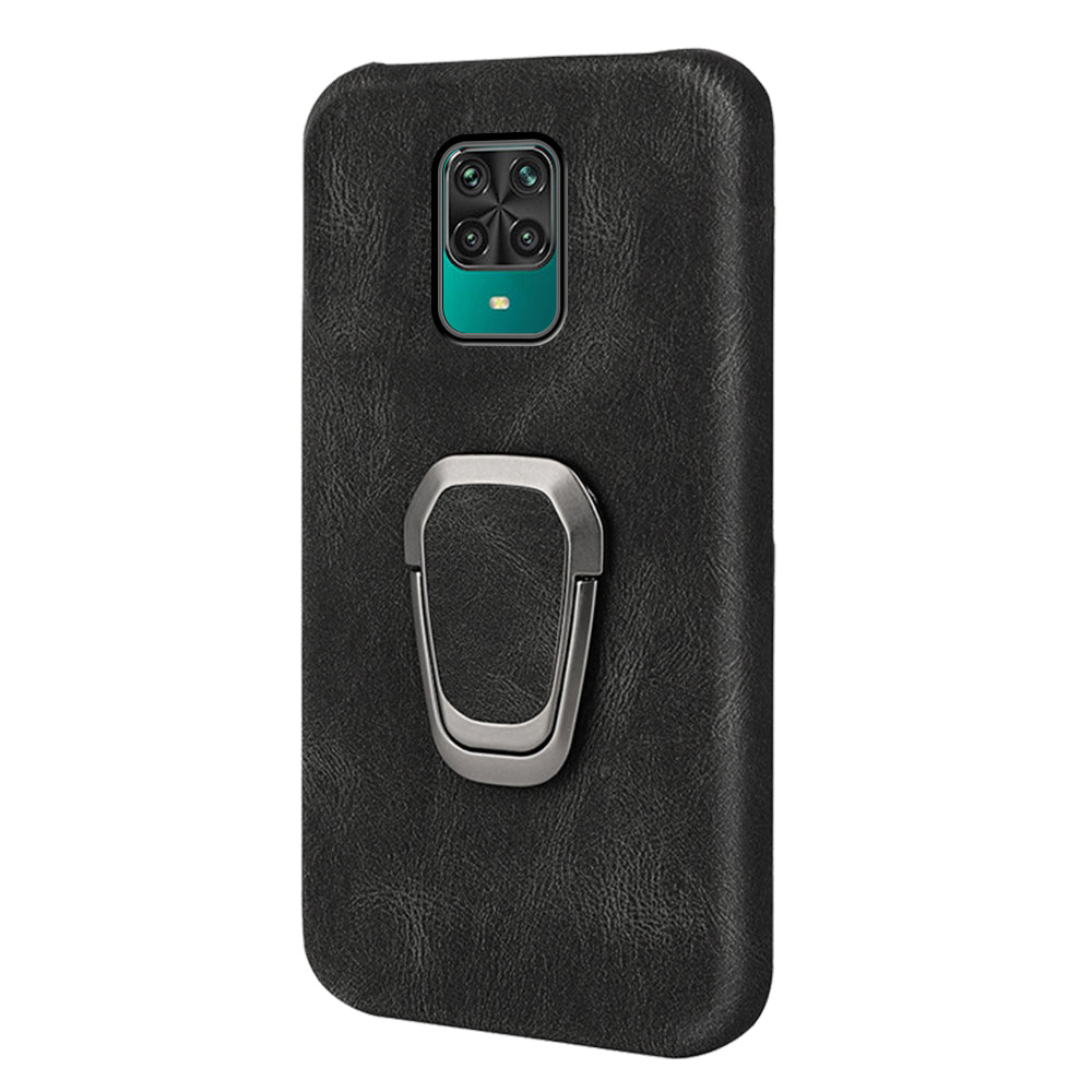 PU Leather Coated Soft PC Well-protected Anti-drop Mobile Phone with Ring Kickstand for Xiaomi Redmi Note 9 Pro/Redmi Note 9 Pro Max/Redmi Note 9S