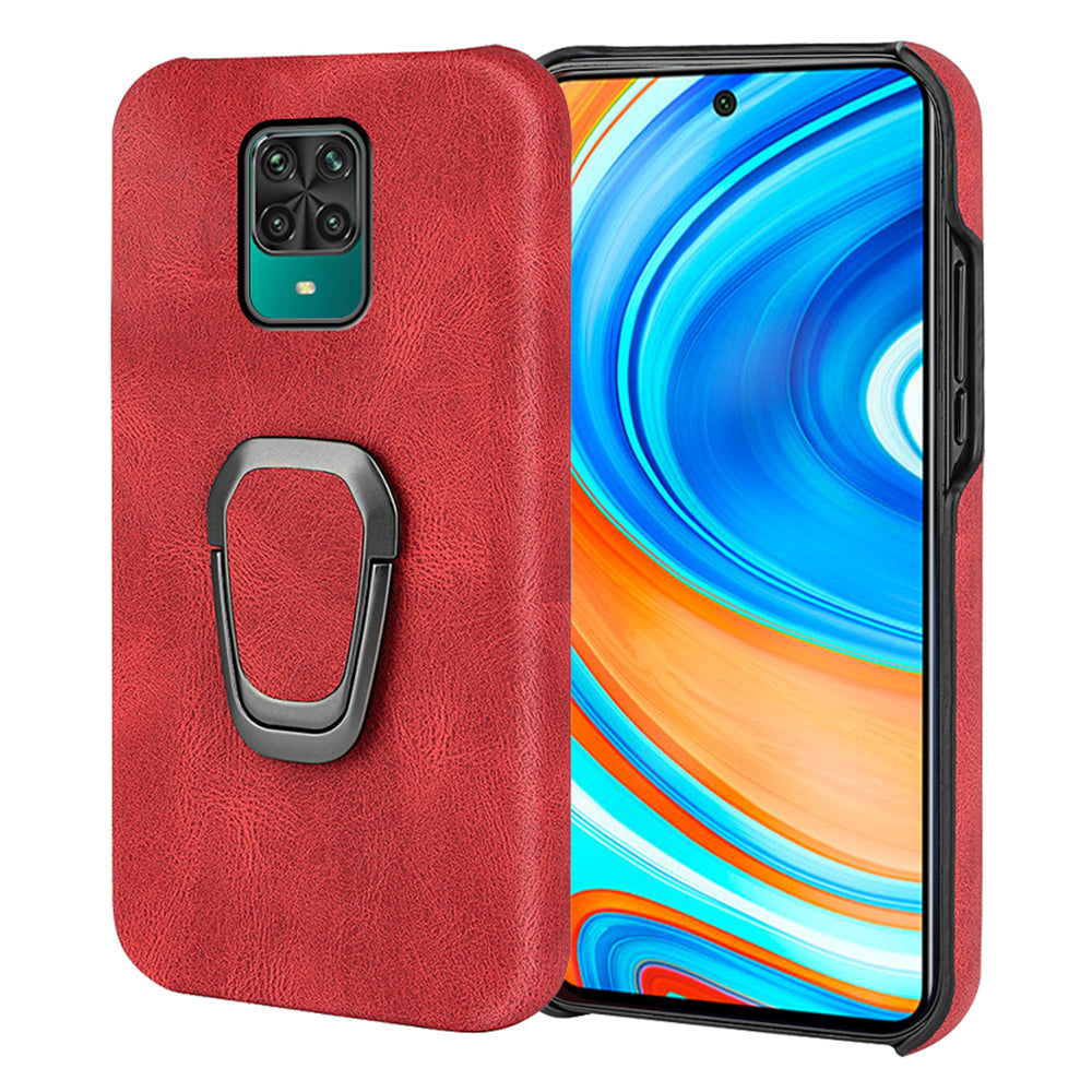 PU Leather Coated Soft PC Well-protected Anti-drop Mobile Phone with Ring Kickstand for Xiaomi Redmi Note 9 Pro/Redmi Note 9 Pro Max/Redmi Note 9S