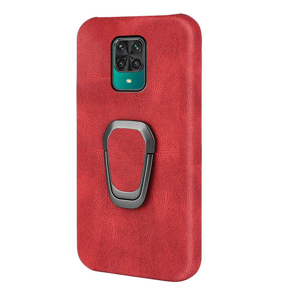 PU Leather Coated Soft PC Well-protected Anti-drop Mobile Phone with Ring Kickstand for Xiaomi Redmi Note 9 Pro/Redmi Note 9 Pro Max/Redmi Note 9S
