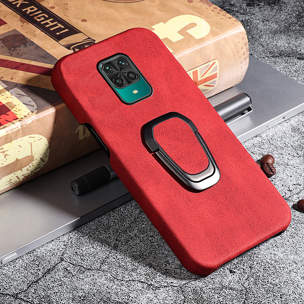 PU Leather Coated Soft PC Well-protected Anti-drop Mobile Phone with Ring Kickstand for Xiaomi Redmi Note 9 Pro/Redmi Note 9 Pro Max/Redmi Note 9S