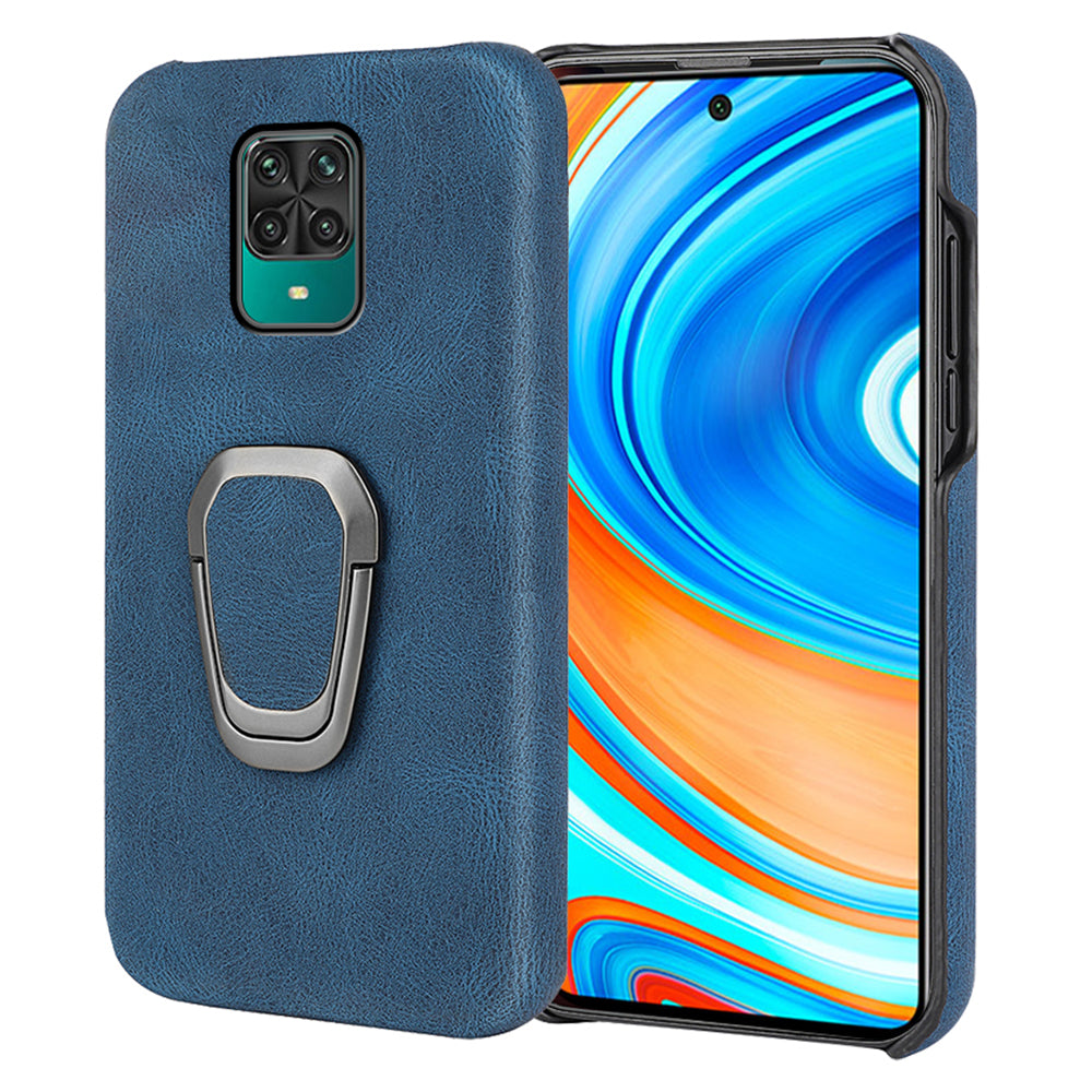 PU Leather Coated Soft PC Well-protected Anti-drop Mobile Phone with Ring Kickstand for Xiaomi Redmi Note 9 Pro/Redmi Note 9 Pro Max/Redmi Note 9S