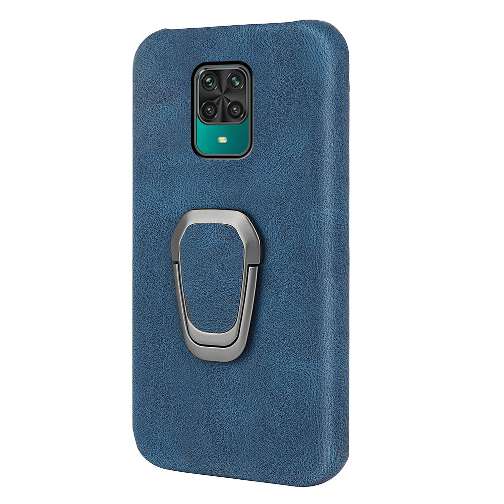 PU Leather Coated Soft PC Well-protected Anti-drop Mobile Phone with Ring Kickstand for Xiaomi Redmi Note 9 Pro/Redmi Note 9 Pro Max/Redmi Note 9S