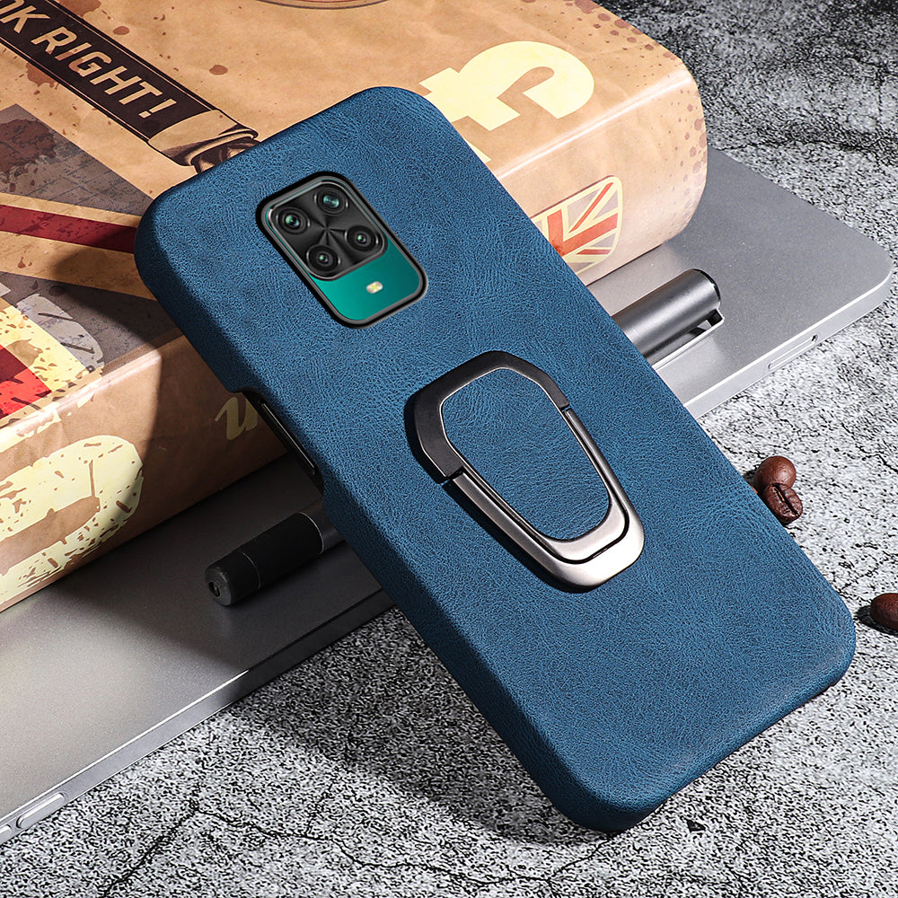 PU Leather Coated Soft PC Well-protected Anti-drop Mobile Phone with Ring Kickstand for Xiaomi Redmi Note 9 Pro/Redmi Note 9 Pro Max/Redmi Note 9S
