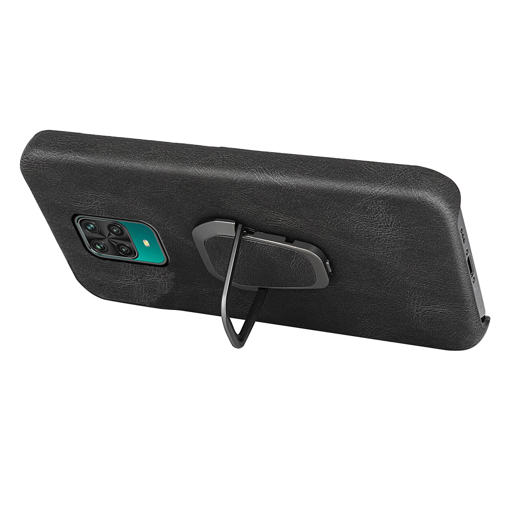 PU Leather Coated Soft PC Well-protected Anti-drop Mobile Phone with Ring Kickstand for Xiaomi Redmi Note 9 Pro/Redmi Note 9 Pro Max/Redmi Note 9S