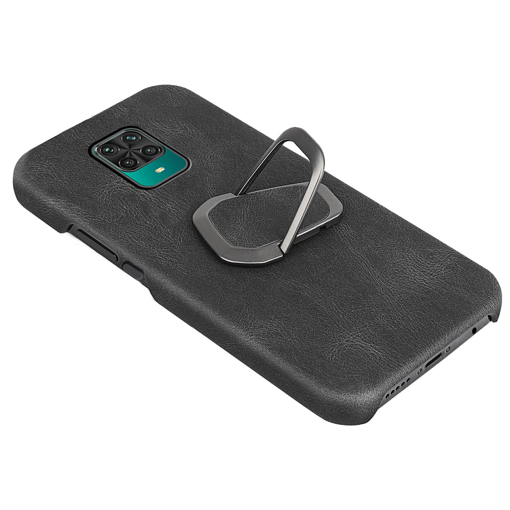 PU Leather Coated Soft PC Well-protected Anti-drop Mobile Phone with Ring Kickstand for Xiaomi Redmi Note 9 Pro/Redmi Note 9 Pro Max/Redmi Note 9S