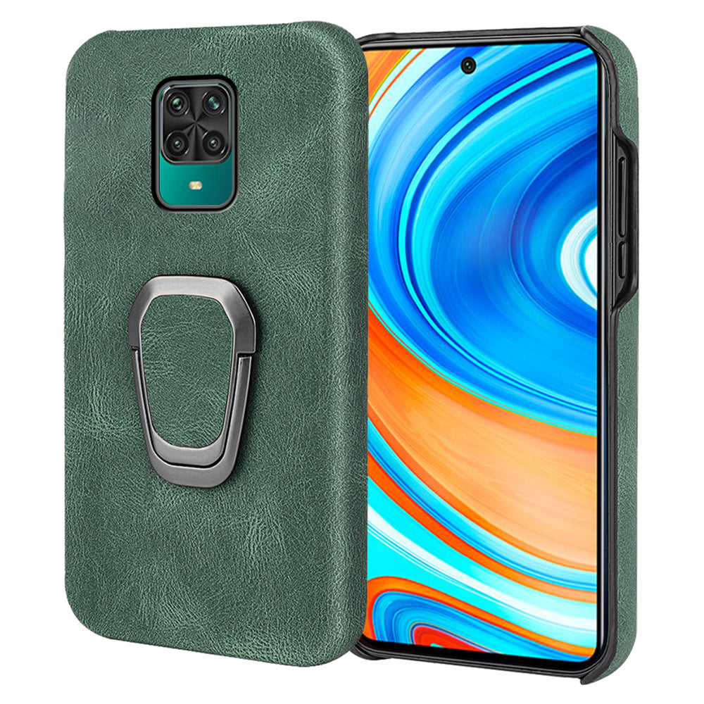 PU Leather Coated Soft PC Well-protected Anti-drop Mobile Phone with Ring Kickstand for Xiaomi Redmi Note 9 Pro/Redmi Note 9 Pro Max/Redmi Note 9S