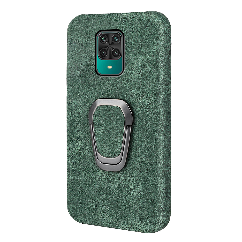 PU Leather Coated Soft PC Well-protected Anti-drop Mobile Phone with Ring Kickstand for Xiaomi Redmi Note 9 Pro/Redmi Note 9 Pro Max/Redmi Note 9S