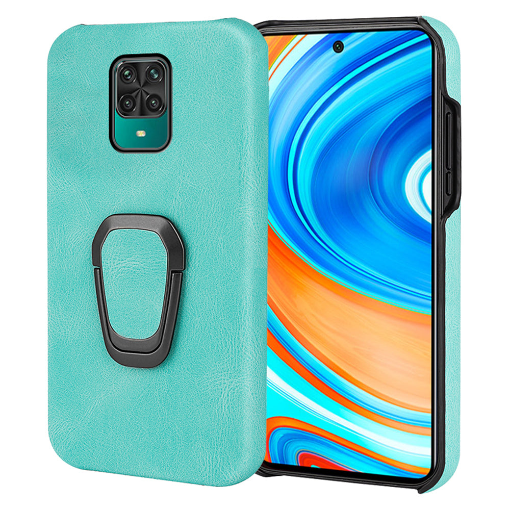 PU Leather Coated Soft PC Well-protected Anti-drop Mobile Phone with Ring Kickstand for Xiaomi Redmi Note 9 Pro/Redmi Note 9 Pro Max/Redmi Note 9S