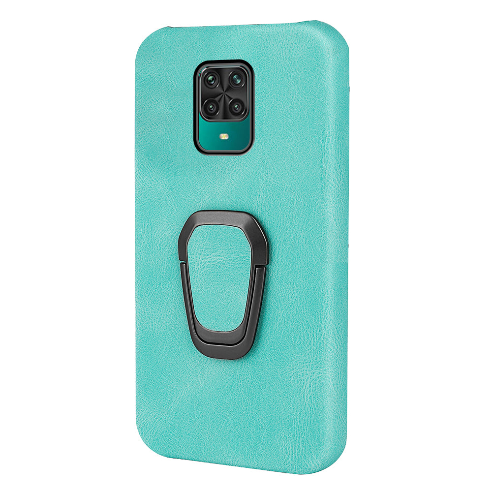 PU Leather Coated Soft PC Well-protected Anti-drop Mobile Phone with Ring Kickstand for Xiaomi Redmi Note 9 Pro/Redmi Note 9 Pro Max/Redmi Note 9S