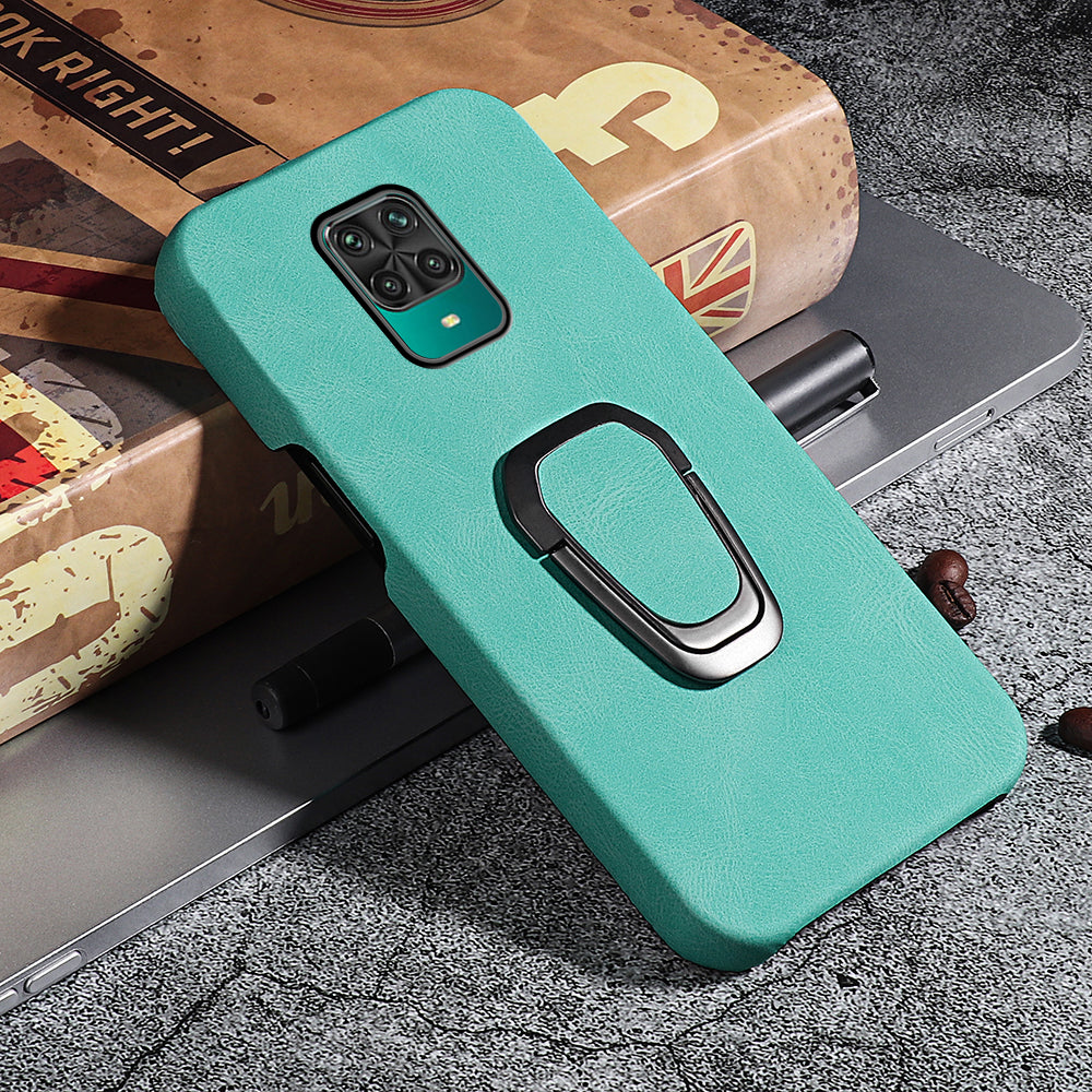 PU Leather Coated Soft PC Well-protected Anti-drop Mobile Phone with Ring Kickstand for Xiaomi Redmi Note 9 Pro/Redmi Note 9 Pro Max/Redmi Note 9S