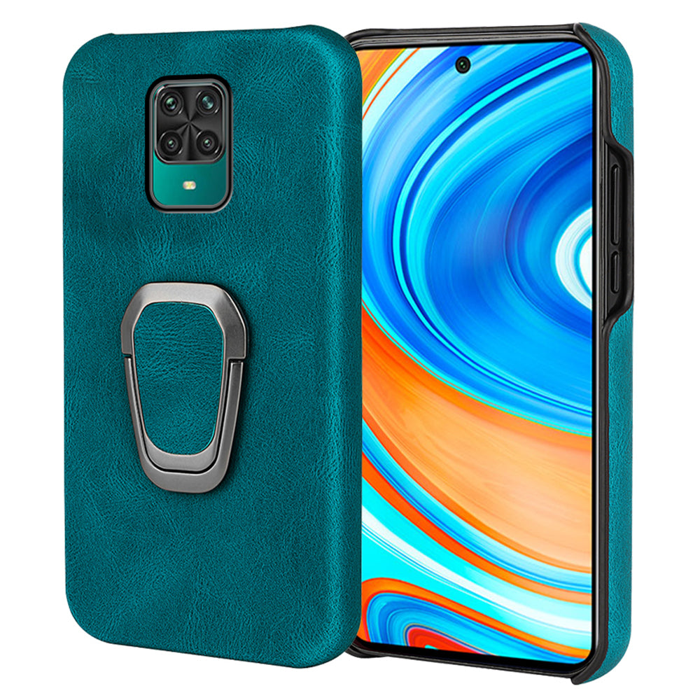 PU Leather Coated Soft PC Well-protected Anti-drop Mobile Phone with Ring Kickstand for Xiaomi Redmi Note 9 Pro/Redmi Note 9 Pro Max/Redmi Note 9S
