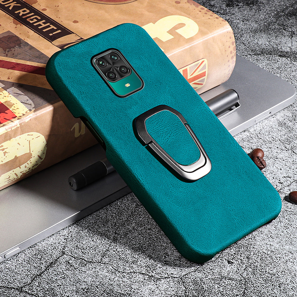 PU Leather Coated Soft PC Well-protected Anti-drop Mobile Phone with Ring Kickstand for Xiaomi Redmi Note 9 Pro/Redmi Note 9 Pro Max/Redmi Note 9S