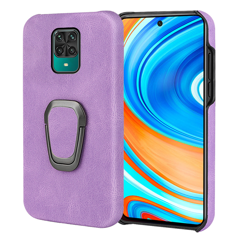 PU Leather Coated Soft PC Well-protected Anti-drop Mobile Phone with Ring Kickstand for Xiaomi Redmi Note 9 Pro/Redmi Note 9 Pro Max/Redmi Note 9S