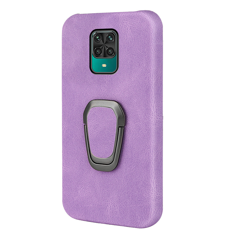 PU Leather Coated Soft PC Well-protected Anti-drop Mobile Phone with Ring Kickstand for Xiaomi Redmi Note 9 Pro/Redmi Note 9 Pro Max/Redmi Note 9S