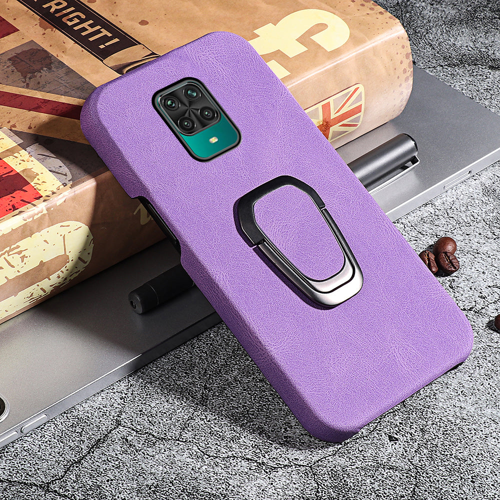 PU Leather Coated Soft PC Well-protected Anti-drop Mobile Phone with Ring Kickstand for Xiaomi Redmi Note 9 Pro/Redmi Note 9 Pro Max/Redmi Note 9S
