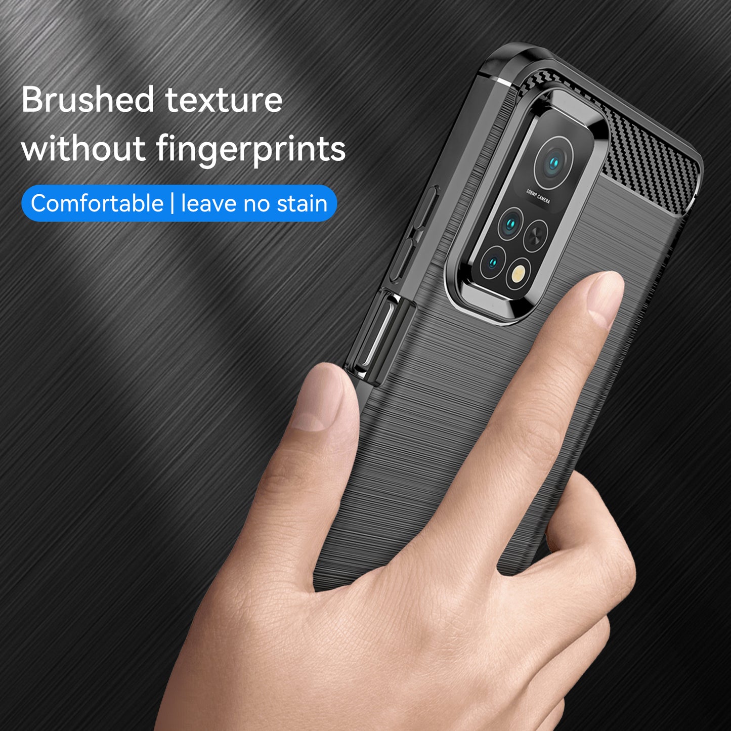 1.8mm Drop Resistant Carbon Fiber Brushed Texture TPU Back Case Mobile Phone Cover for Xiaomi Mi 10T 5G/10T Pro 5G/Redmi K30S