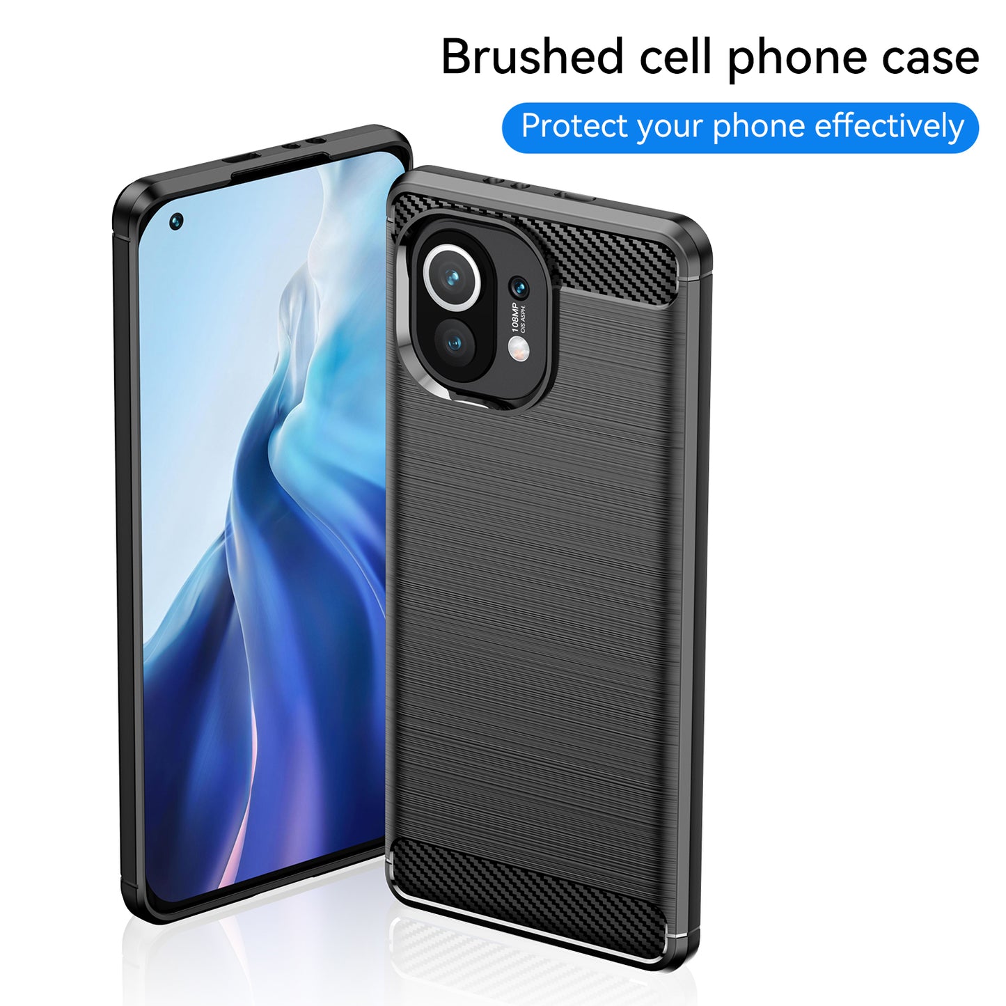 1.8mm For Xiaomi Mi 11 Carbon Fiber Brushed Texture Soft TPU Back Case Mobile Phone Cover