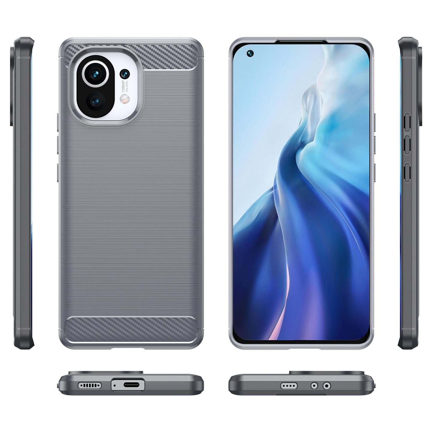 1.8mm For Xiaomi Mi 11 Carbon Fiber Brushed Texture Soft TPU Back Case Mobile Phone Cover