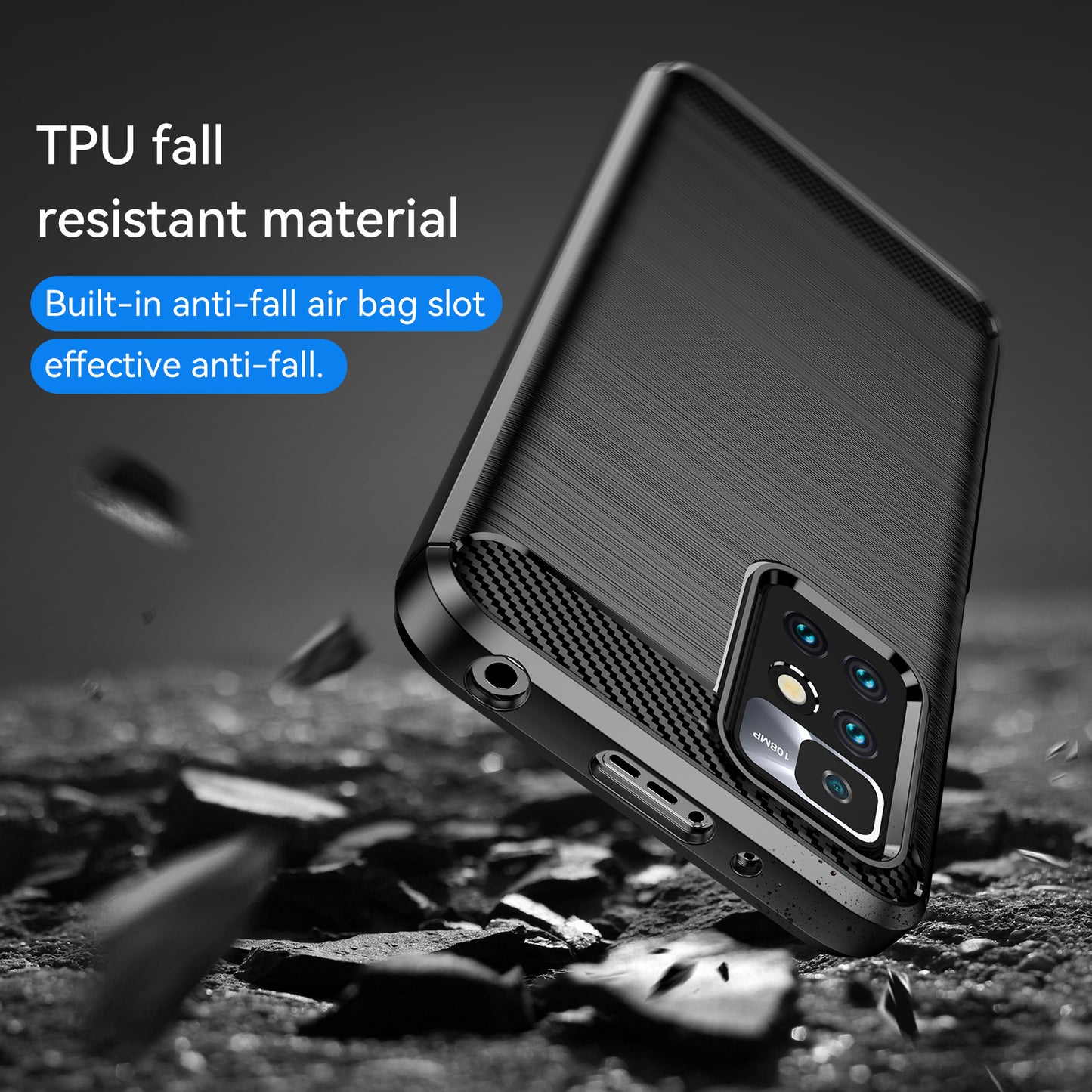 1.8mm Drop Protection Brushed Carbon Fiber Texture TPU Back Case Mobile Phone Cover for Xiaomi Redmi Note 11 4G (MediaTek)/Redmi 10 4G (2021)/Redmi 10 2022 4G/10 Prime