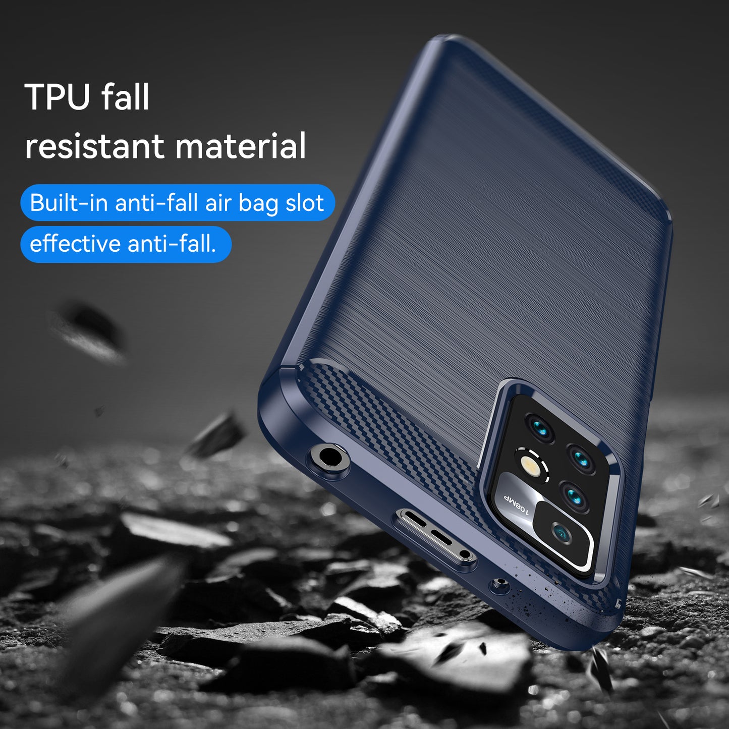 1.8mm Drop Protection Brushed Carbon Fiber Texture TPU Back Case Mobile Phone Cover for Xiaomi Redmi Note 11 4G (MediaTek)/Redmi 10 4G (2021)/Redmi 10 2022 4G/10 Prime