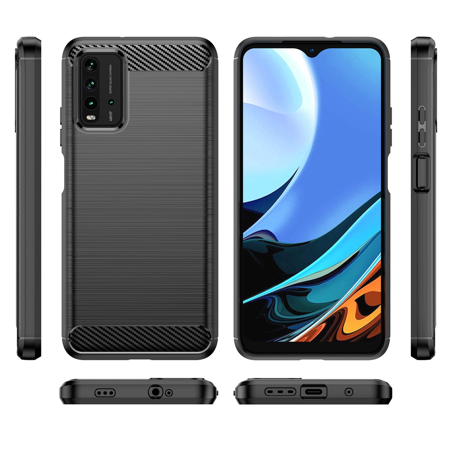 1.8mm Scratch-proof Brushed Carbon Fiber Texture TPU Back Case Mobile Phone Cover for Xiaomi Poco M3/Redmi 9 Power/Note 9 4G (Qualcomm Snapdragon 662)/Redmi 9T