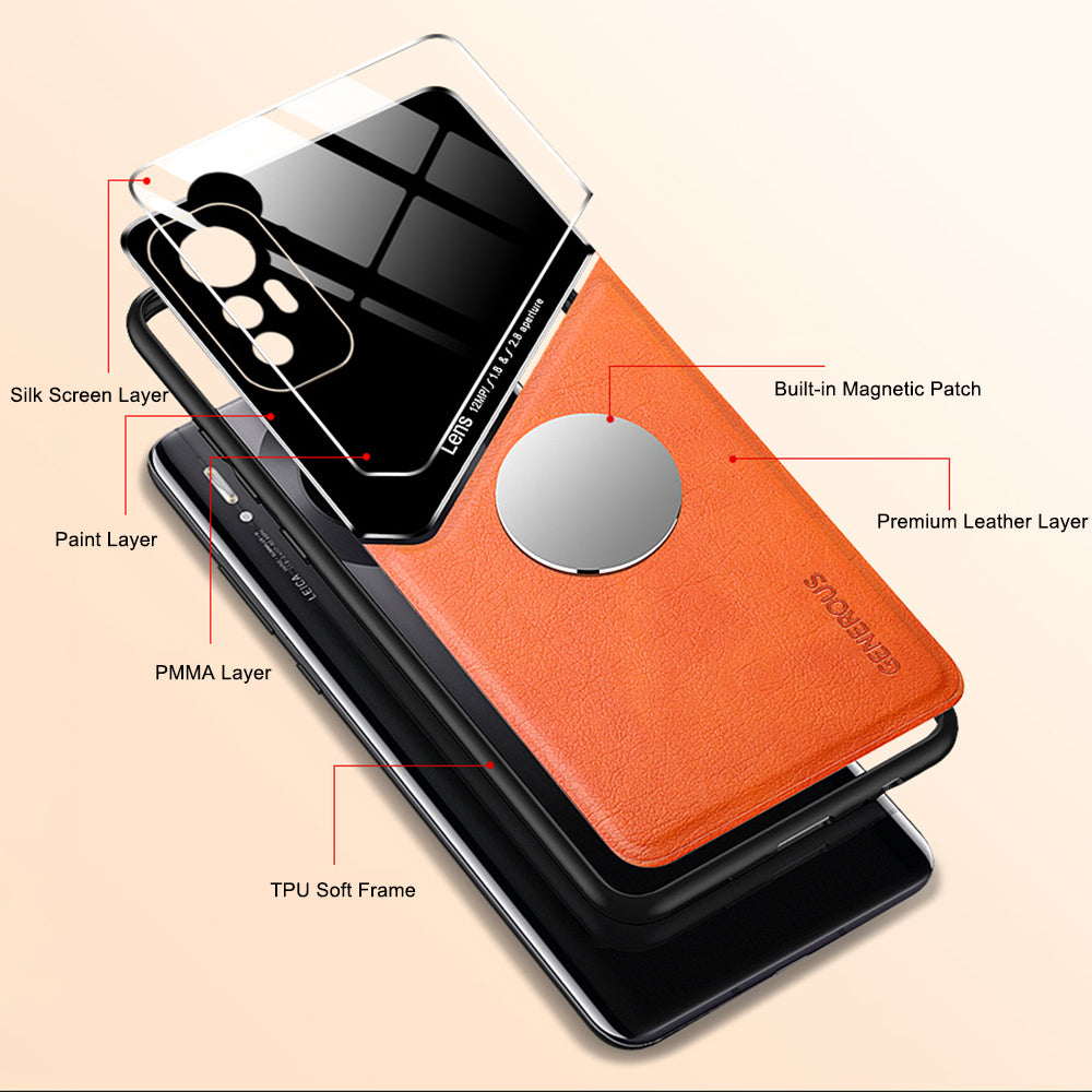 Precise Cut-Out Phone Case for Xiaomi 12 Pro 5G/12S Pro 5G/12 Pro (Dimensity) 5G Pro Shockproof Cover Anti-Fall Textured Leather Shell with Magnetic Metal Sheet TPU Frame Phone Protector