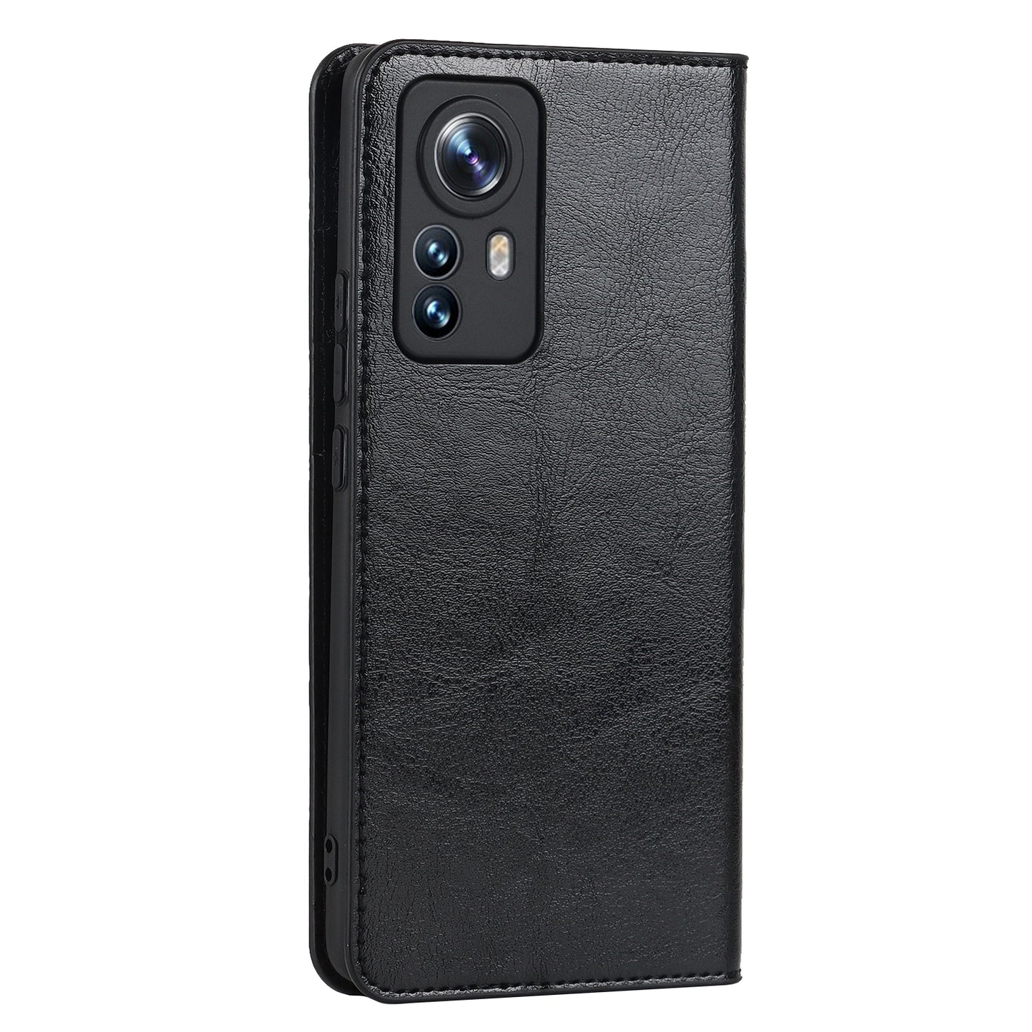 Genuine Leather Phone Case for Xiaomi 12 Pro 5G/12S Pro 5G/12 Pro (Dimensity) 5G, Anti-scratch Wallet Stand Crazy Horse Texture Shell