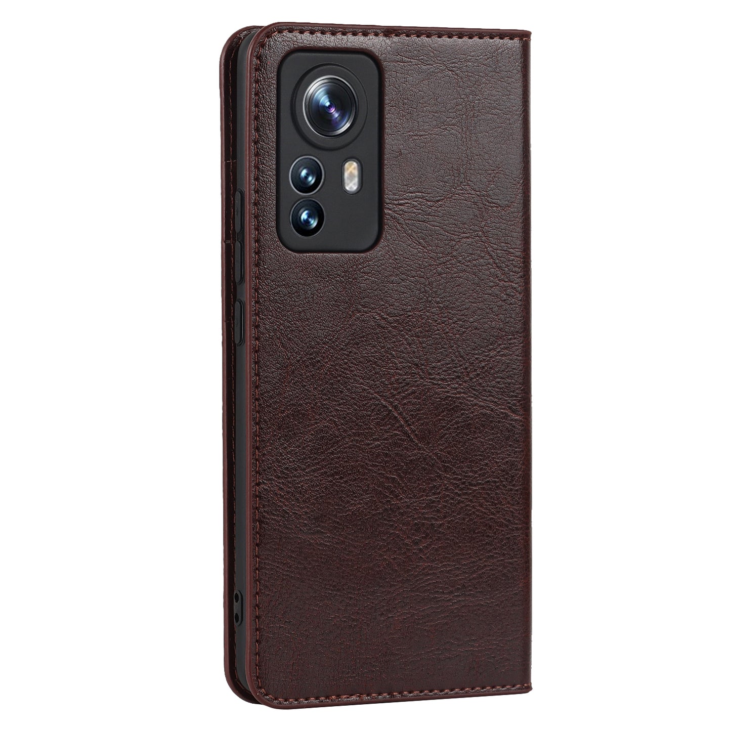 Genuine Leather Phone Case for Xiaomi 12 Pro 5G/12S Pro 5G/12 Pro (Dimensity) 5G, Anti-scratch Wallet Stand Crazy Horse Texture Shell