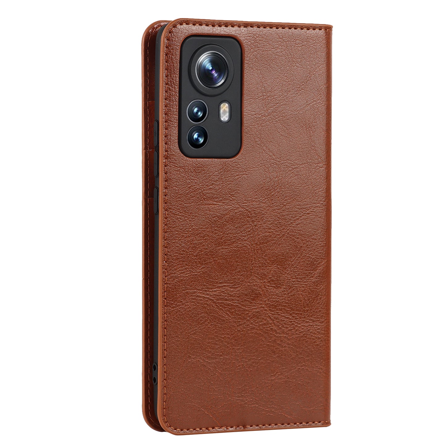 Genuine Leather Phone Case for Xiaomi 12 Pro 5G/12S Pro 5G/12 Pro (Dimensity) 5G, Anti-scratch Wallet Stand Crazy Horse Texture Shell