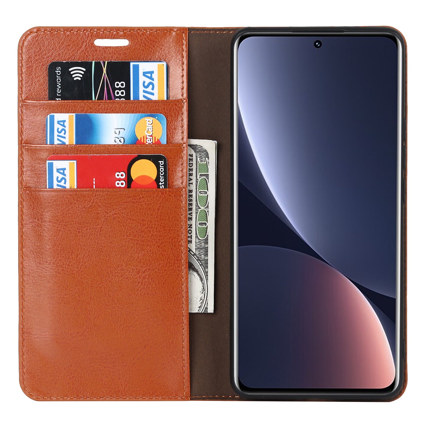 Genuine Leather Phone Case for Xiaomi 12 Pro 5G/12S Pro 5G/12 Pro (Dimensity) 5G, Anti-scratch Wallet Stand Crazy Horse Texture Shell