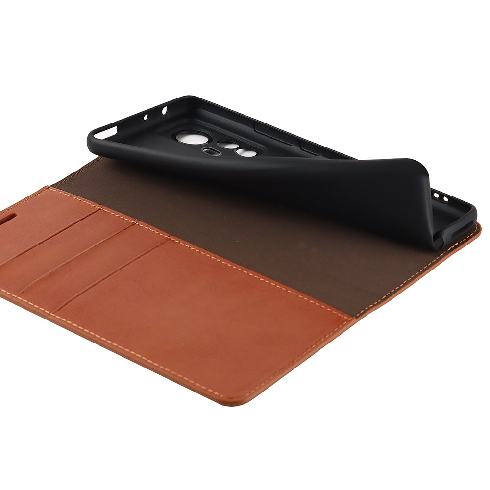 Genuine Leather Phone Case for Xiaomi 12 Pro 5G/12S Pro 5G/12 Pro (Dimensity) 5G, Anti-scratch Wallet Stand Crazy Horse Texture Shell