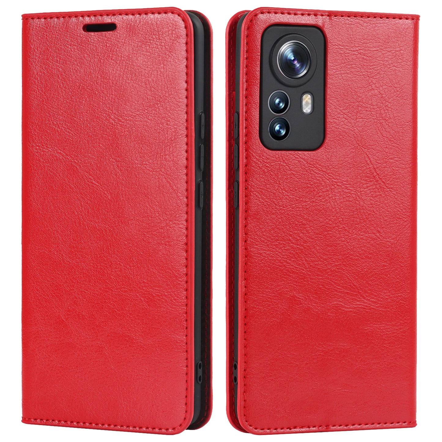 Genuine Leather Phone Case for Xiaomi 12 Pro 5G/12S Pro 5G/12 Pro (Dimensity) 5G, Anti-scratch Wallet Stand Crazy Horse Texture Shell