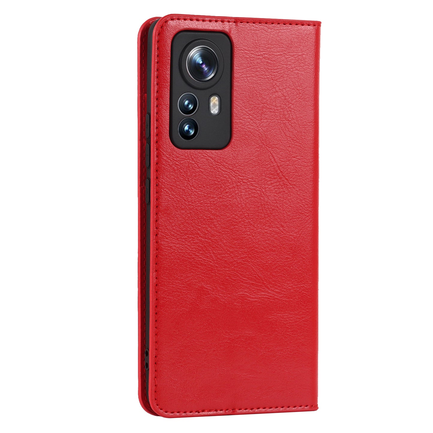 Genuine Leather Phone Case for Xiaomi 12 Pro 5G/12S Pro 5G/12 Pro (Dimensity) 5G, Anti-scratch Wallet Stand Crazy Horse Texture Shell