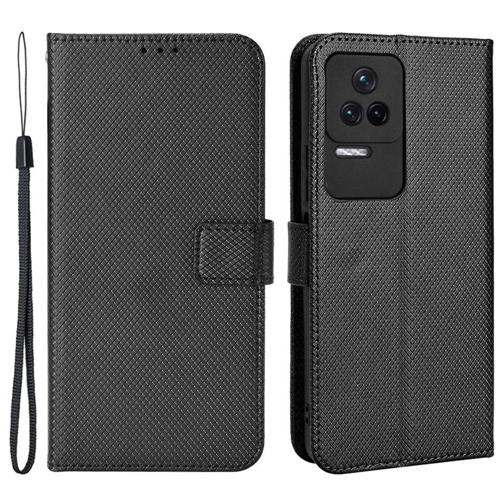 For Xiaomi Redmi K50/K50 Pro Diamond Texture PU Leather Well-protected Phone Case Wallet Stand Cover with Strap