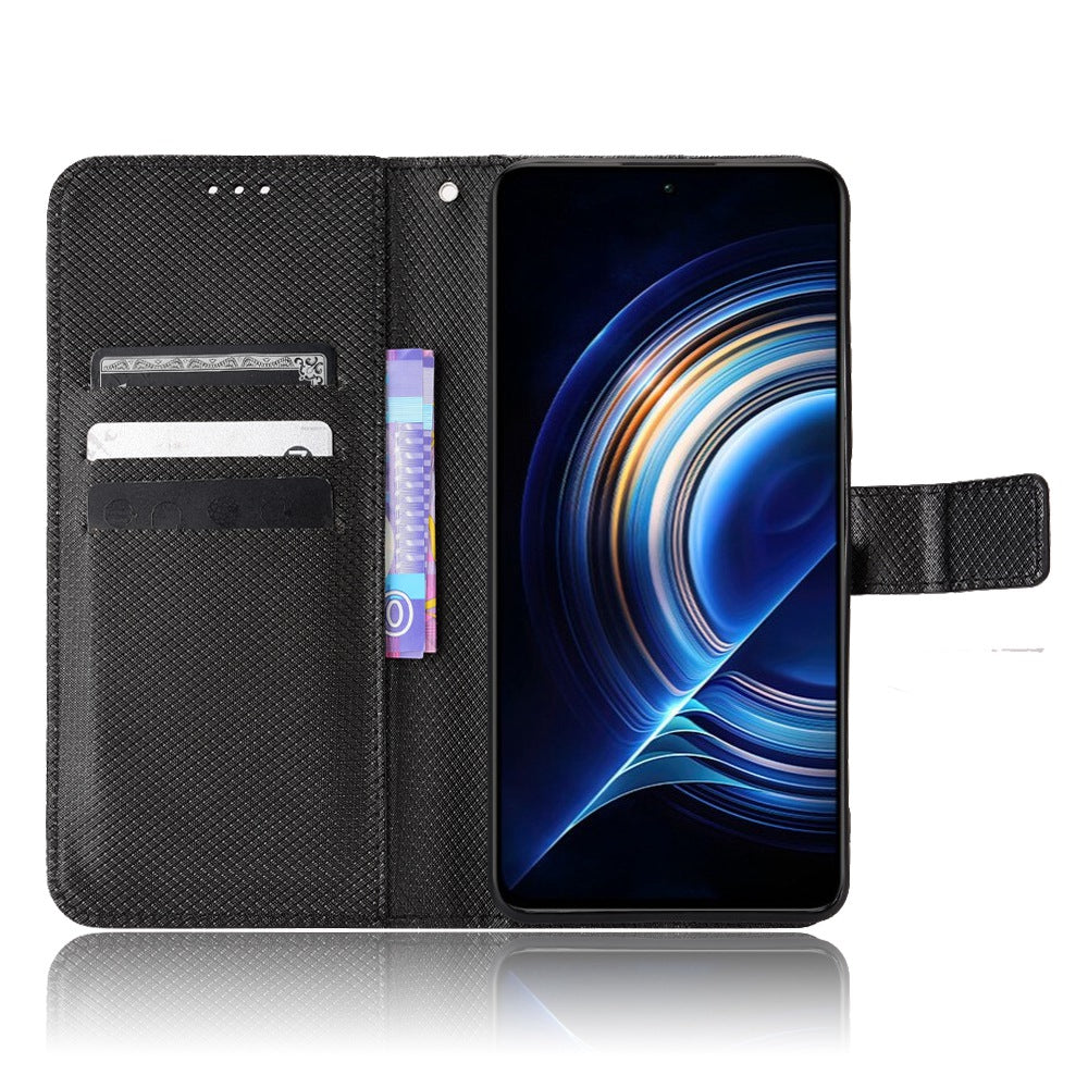 For Xiaomi Redmi K50/K50 Pro Diamond Texture PU Leather Well-protected Phone Case Wallet Stand Cover with Strap