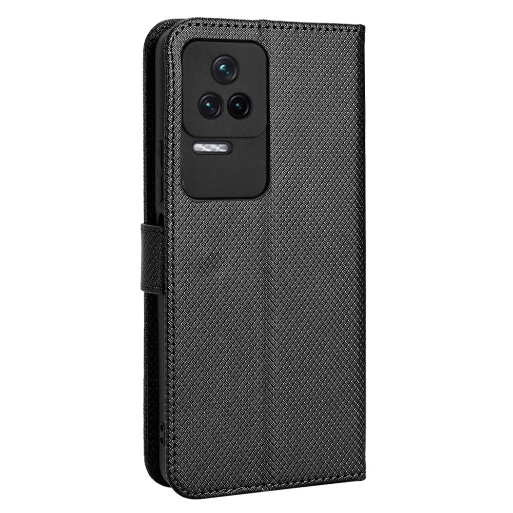 For Xiaomi Redmi K50/K50 Pro Diamond Texture PU Leather Well-protected Phone Case Wallet Stand Cover with Strap