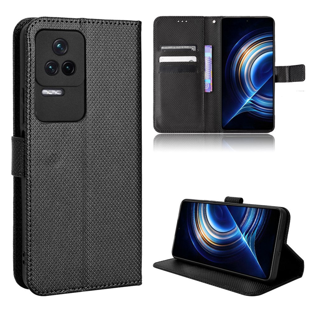 For Xiaomi Redmi K50/K50 Pro Diamond Texture PU Leather Well-protected Phone Case Wallet Stand Cover with Strap