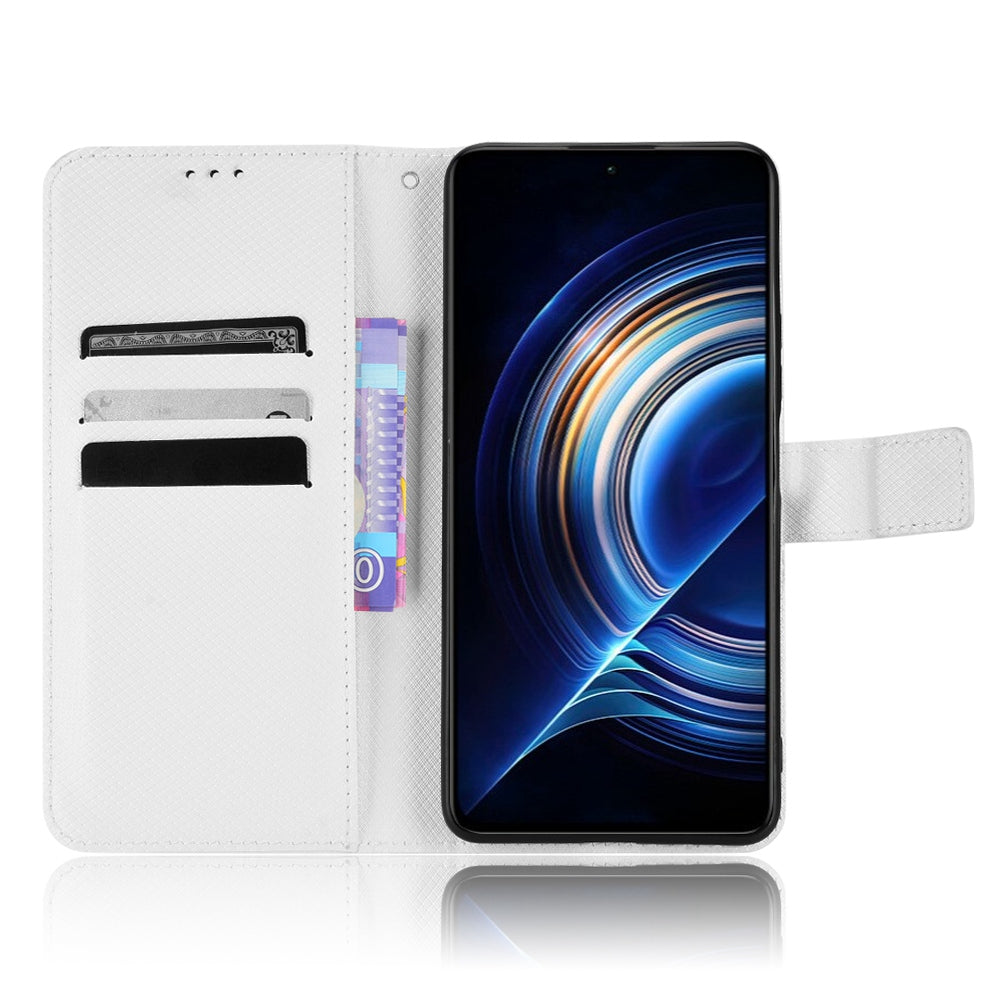 For Xiaomi Redmi K50/K50 Pro Diamond Texture PU Leather Well-protected Phone Case Wallet Stand Cover with Strap