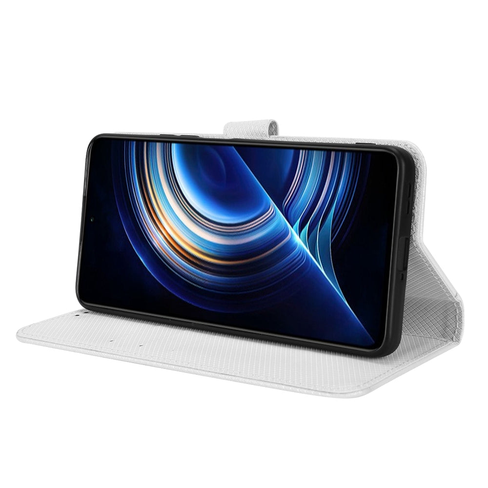 For Xiaomi Redmi K50/K50 Pro Diamond Texture PU Leather Well-protected Phone Case Wallet Stand Cover with Strap